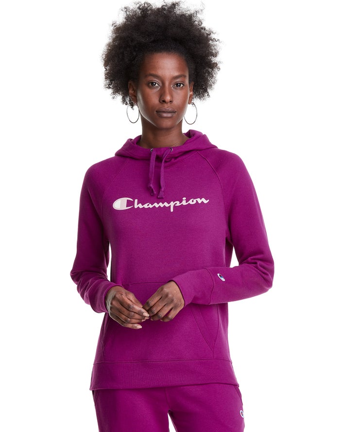 Champion Hoodie Dames - Paars - Powerblend Fleece Script Logo ( 961325-MBH )